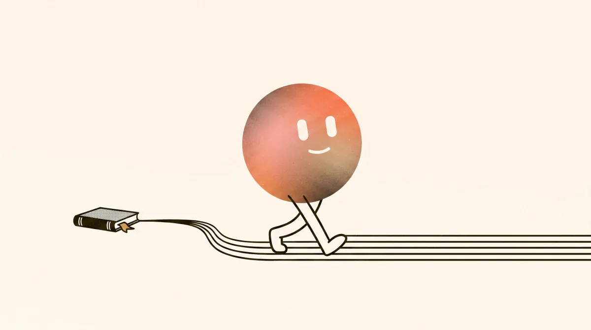 איור: אורב כתום צועד קדימה, ומאחוריו קווים מבולגנים שנמשכים מספר מתיישרים לפסים מקבילים ומסודרים